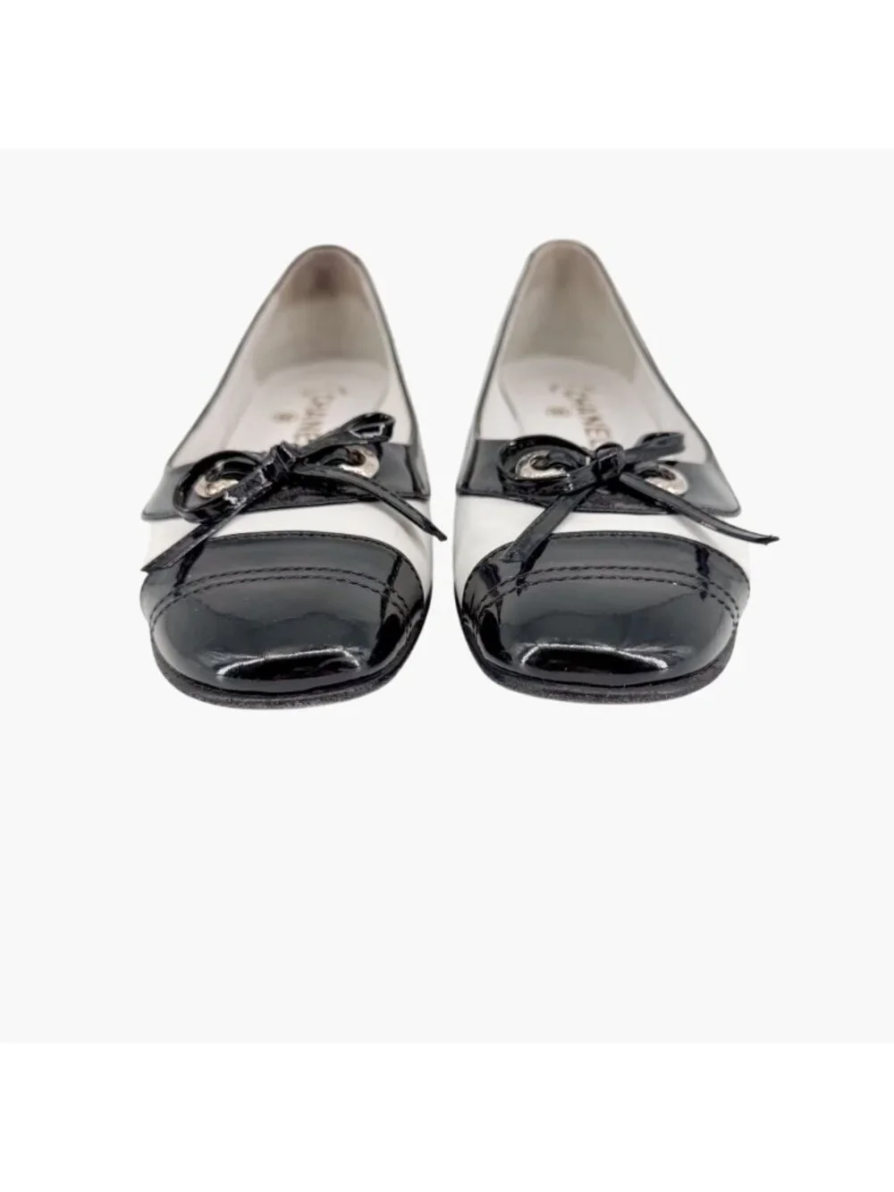 Chanel Vintage Black White Cap Toe Kitten Pumps Size 38 US 7–7.5 Two Tone Ballet - Picture 6 of 15